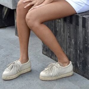 J/SLIDES Women's Raoul Metallic Leather Pom Pom Espedrille Sneakers Shoes Size 7